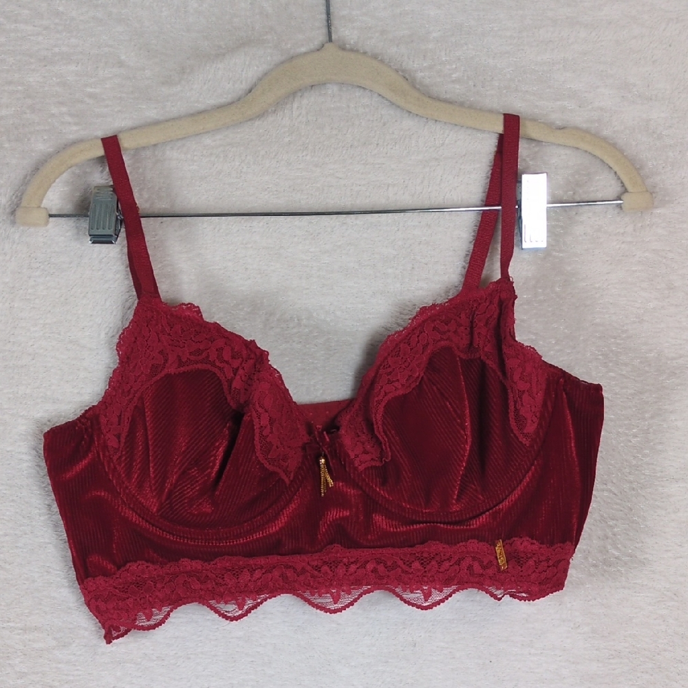 Rachel‎ Roy Womens Maroon Velvet Lace Underwire Bra Size L